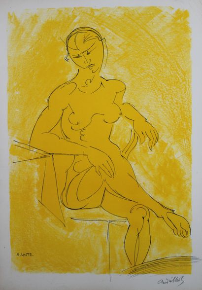  André LHOTE (1885-1962), d'après
Nu sur fond jaune.
Lithographie.
Signé au crayon... Gazette Drouot