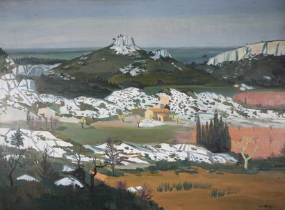  Yves BRAYER (1907-1990)
La Vallée des Chevriers aux Baux, 1949.
Huile sur toile.... Gazette Drouot