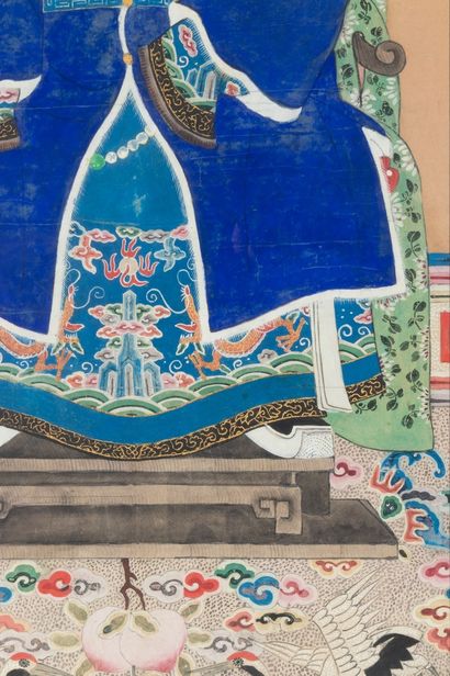  Chine, fin de la période Qing (1644-1912) Paire de portraits de dignitaires représentés...