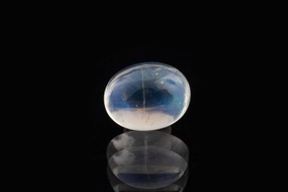  Oval cabochon cut moonstone weighing 4.46 carats. Clear, it has a beautiful blue...