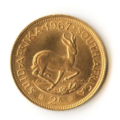  South Africa - 2 rand from 1967 in gold. On the front, the motto "Eendrag maak mag"...