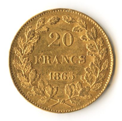  Belgium - 20 gold franc coin Leopold the First turned to the right bareheaded from...