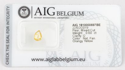  Natural Fancy Orangy Yellow diamond in pear cut of 0,60 ct. with many inclusions...