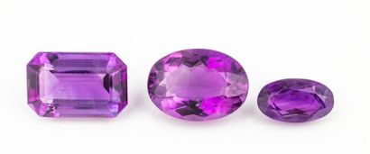  Batch of 3 recycled amethysts including 2 ovals and 1 rectangular with cut sides....