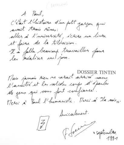 Hergé : Le  Dossier Tintin  (Ed. Jacques Antoine, 1987) agrémenté d'une dédicace...