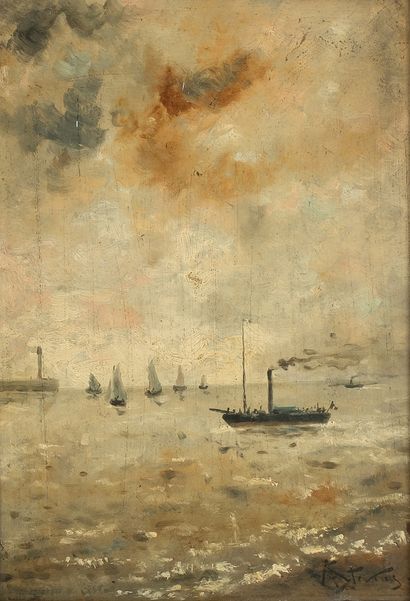  Alfred STEVENS (1823-1906)
Marine 
Huile sur panneau
Signé en bas à droite: A Stevens