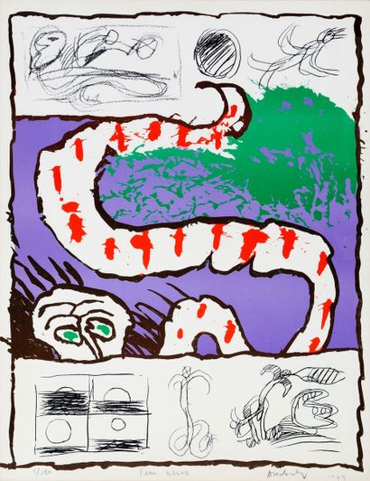  Pierre ALECHINSKY (1927)
Peau Neuve, 1973
Lithographie en couleurs
Signé, titré,... Gazette Drouot