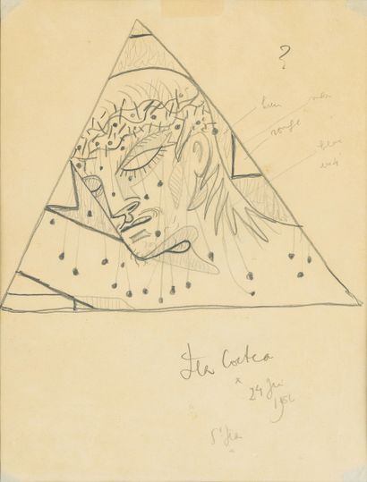  Jean COCTEAU(1889-1963)
Étude pour décoration de chapelle, 1956
Crayon sur papier
Signé... Gazette Drouot