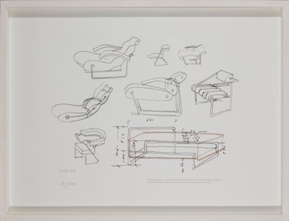 THE EILEEN GRAY SKETCHES PRINT OF NON CONFORMIST CHAIR AND DAY BED by Eileen Gray... Gazette Drouot