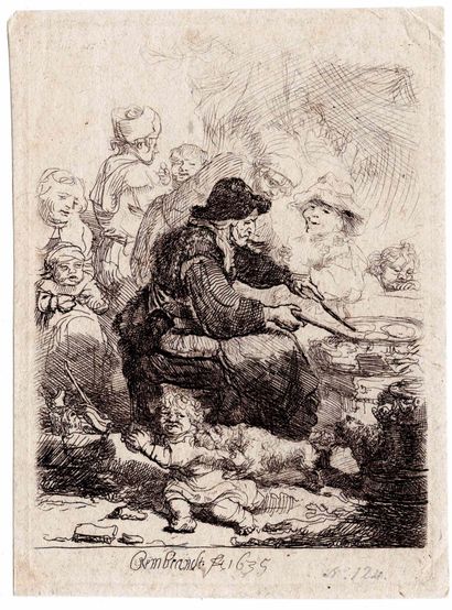  REMBRANDT VAN RIJN (1606 – 1669)
La Faiseuses de crêpes.
Eau-forte. Très belle épreuve... Gazette Drouot