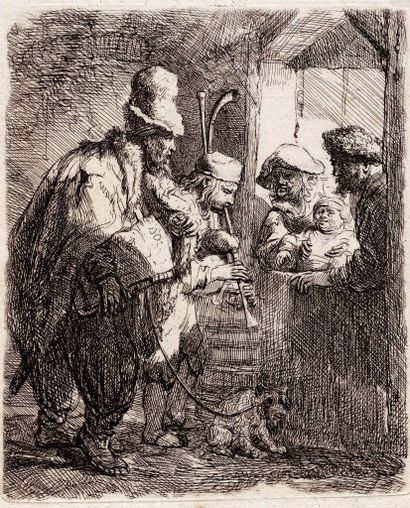 REMBRANDT VAN RIJN (1606 – 1669)
Les Musiciens ambulants.
Eau-forte. Très belle... Gazette Drouot
