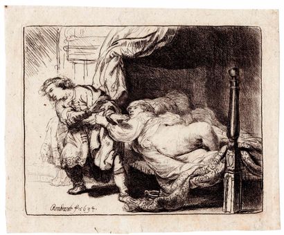  REMBRANDT VAN RIJN (1606 – 1669)
Joseph et la femme de Putiphar.
Eau-forte sur papier... Gazette Drouot