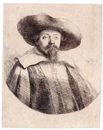  REMBRANDT VAN RIJN (1606 – 1669)
Menasseh Ben Israël.
Eau-forte. Très belle épreuve... Gazette Drouot