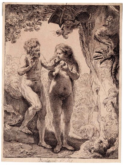  D 'après REMBRANDT VAN RIJN (1606 - 1669)
Adam et Eve
copie d’après N.H.168 probablement... Gazette Drouot