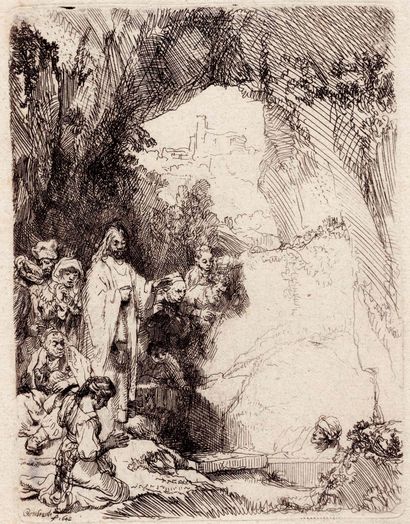  REMBRANDT VAN RIJN (1606 – 1669)
La Résurrection de Lazare, petite planche.
Eau-forte.... Gazette Drouot
