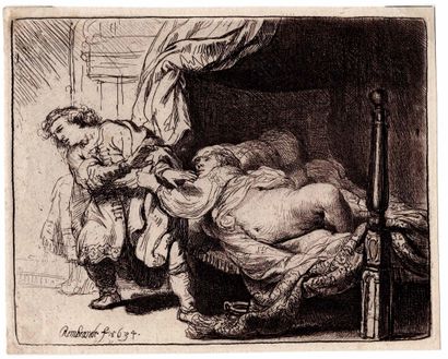  REMBRANDT VAN RIJN (1606 – 1669)
Joseph et la femme de Putiphar.
Eau-forte sur papier... Gazette Drouot
