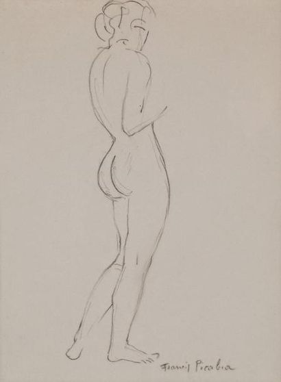 Francis PICABIA (1879-1953) Etude de nu, femme debout Crayon.. Signé en bas à droite... Gazette Drouot