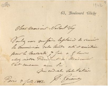 ART - Jean-Léon Gérôme (Vesoul, 1824 - Paris, 1904) - Autograph letter signed Jean-Léon... Gazette Drouot