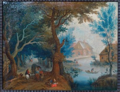 ATTRIBUE A JOSEPH VAN BREDAEL (1688-1739) PAYSAGE ANIMÉ DE PERSONNAGES EN BORDURE... Gazette Drouot