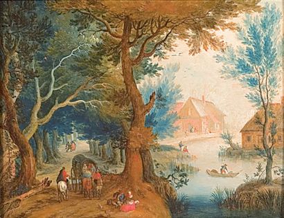 ATTRIBUE A JOSEPH VAN BREDAEL (1688-1739) PAYSAGE ANIMÉ DE PERSONNAGES EN BORDURE... Gazette Drouot