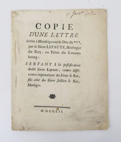 LEPAUTE (Jean-André). Copy of a Letter written...