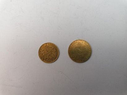 null Lot de 2 pièces en or cpt: 1 pièce 10 F au coq 1906 et 1 pièce 5 F Napoléon...