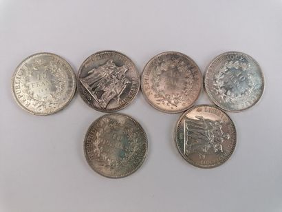 null 6 pièces de 10 frs argent Hercule. 150 grs