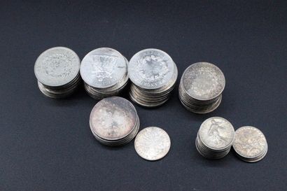 null Lot de pièces en argent dont 50 francs, 10 francs, 5 francs, 100 francs. 2200...