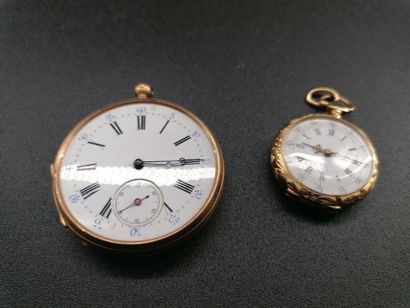 null gold neck watch and a gold pocket watch (broken glass). PB: 71 grs