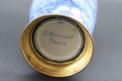 null J. SIMONET in Paris, porcelain vase with decoration in blue monochrome of a...