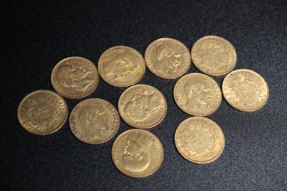 11 coins of 20F gold Napoleon III