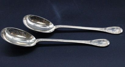 null 2 serving spoons in vermeil hallmarked old. 174 grs