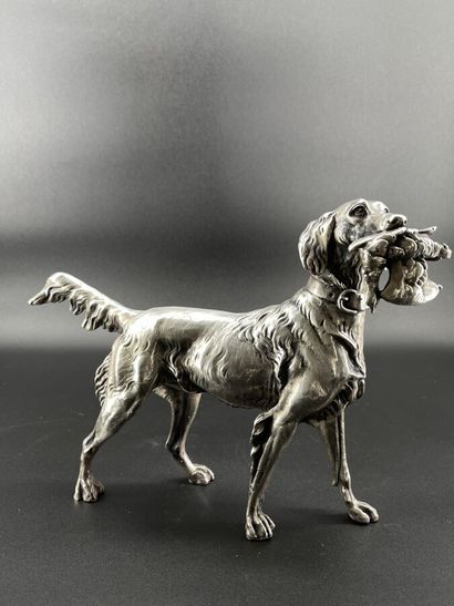 null Group in silver plated bronze "Hunting dog" H: 25 cm ; L: 34 cm