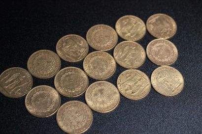 15 coins of 20F gold French Republic