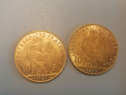 2 pièces de 10F or au coq 1899 et 1907