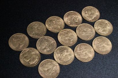 14 coins of 20F gold with rooster (x8) and...