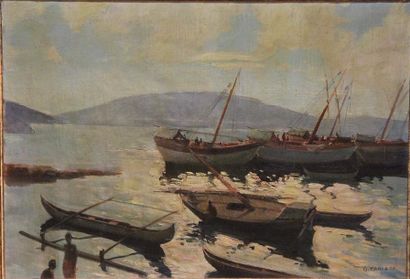 GASTON PARISON (1889-1959) "Les Barques", huile sur toile signée en bas à droite....