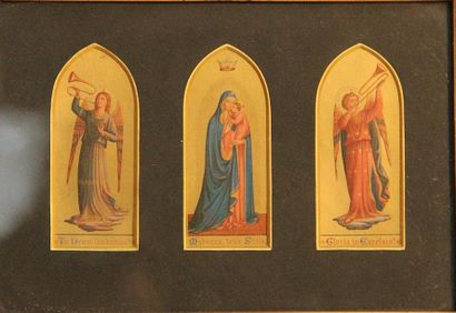 null Paire de petits tableaux représentant la Vierge Marie entourée de deux anges....