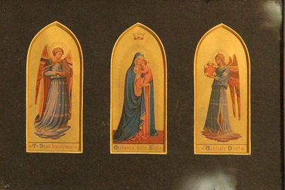 null Paire de petits tableaux représentant la Vierge Marie entourée de deux anges....