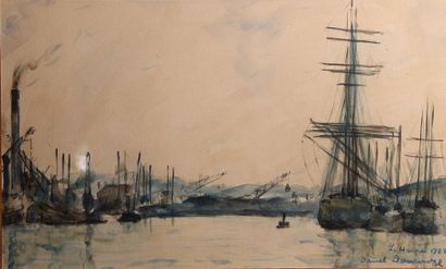 Daniel DOUROUZE (1874-1923) "Le port du Havre", aquarelle signée en bas à droite...
