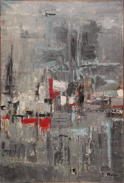Mubin ORHON (1924 - 1981) "Abstraction au fond gris", circa 1956 Huile sur toile...