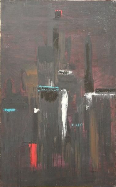 Mubin ORHON (1927 - 1981) "Composition abstraite", 1956 Huile sur toile signée en...