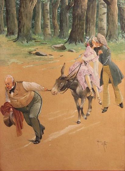 René GIFFEY (1884-1965) "Scène galante", aquarelle sur papier signée en bas à dr...