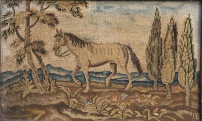 null Tapisserie représentant un cheval. XVIIIème siècle. 27x44