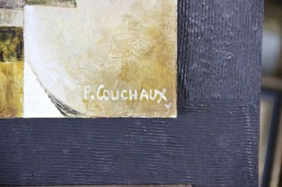 Pierre COUCHAUX (XXe) 
Les toits
Huile sur toile
signée en bas à droite 
50 x 50...