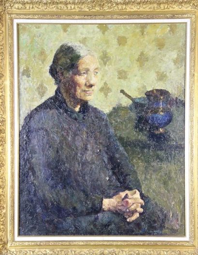 Marcel COUCHAUX (1877-1939) 
Paysanne assise
Huile sur toile
signée en bas à droite...