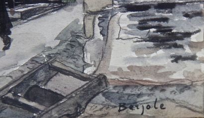 Pierre BERJOLE (1897-1990) 
Rue ensoleillée
Gouache
signée en bas à droite
27 x 40...