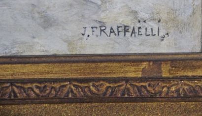 Jean-François RAFFAELLI (1850-1924) 
Promeneur et son chien
Huile sur panneau
signée...