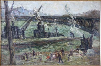 Maximilien Luce (1858-1941) 
La Seine à Paris
Huile sur papier marouflé sur toile
signée...