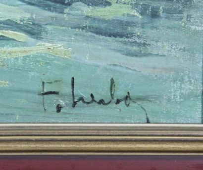 Fernand HERBO (1905-1995) 
Remorqueurs sur la Seine
Huile sur toile
signée en bas...